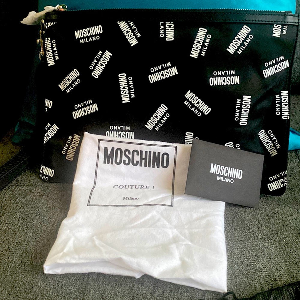 MOSCHINO Logo printed Clutch new with tag!
